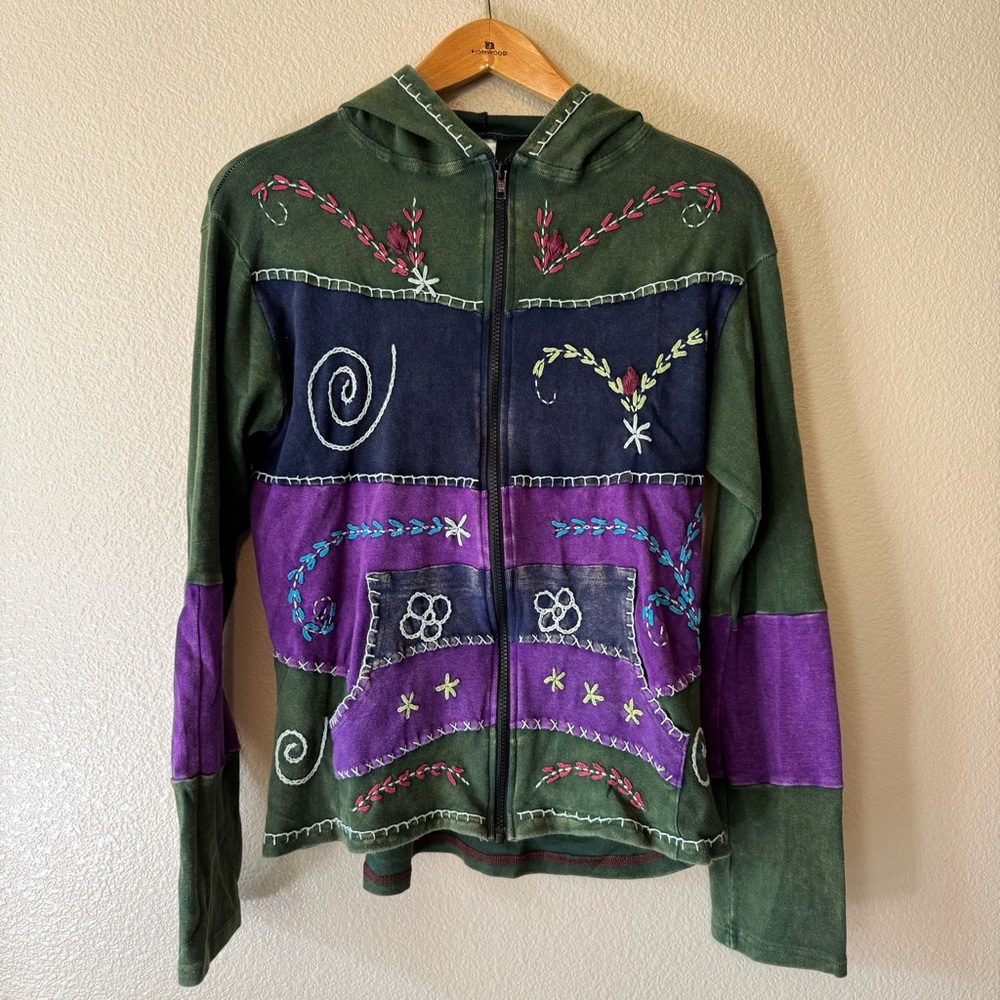 Green and Purple Embroidered Hippie Boho Jacket